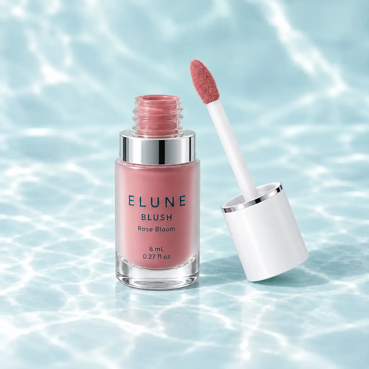 ELUNE Rose Bloom Blush in a slim bottle with a doe-foot applicator