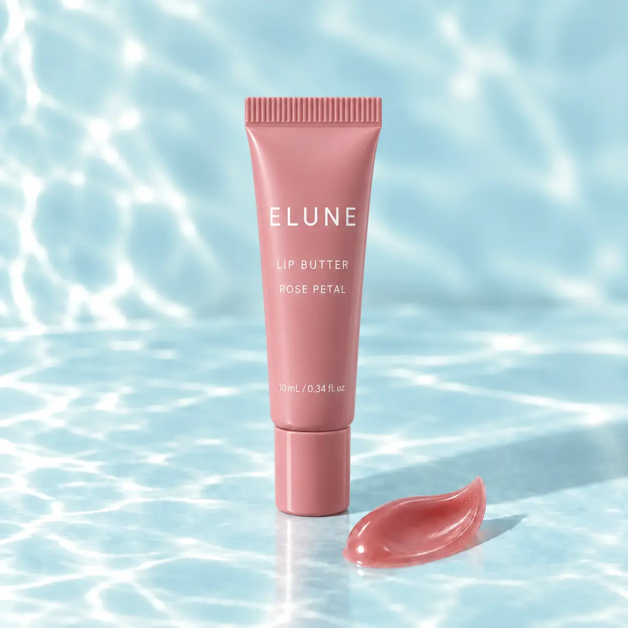 ELUNE Rose Petal Lip Butter in a naturally proportioned full-colour 10 mL squeeze tube with white branding